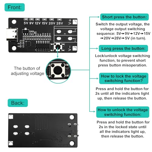 4PCS USB-C PD3.0/3.1 QC Trigger Module USB-C PD 5V 9V 12V 15V 20V 28V 5A Adjustable Voltage Power Trigger Board Type-C Female Input with Indicator3