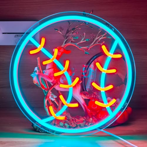 Image of Baseball Neon Sign, 12.6 inchx12.6 inch Dimmable Sport LED Signs USB Powered for Wall Decor Living Room Bedroom Man Cave Home College Club Shop Room Bedroom Sports Decor Gift for Christmas Birthday