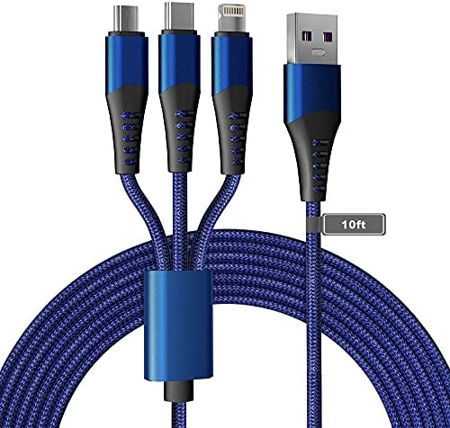 Langes 3-in-1-USB-Ladekabel mit mehreren Anschlüssen, 10ft langes Universal-Ladekabel, 6A PD schnelles geflochtenes Ladekabel mit USB-C/Micro-USB/Lightning-Anschluss