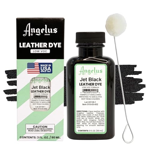Angelus Leather Dye - Flexible Leather Dye for Shoes, Boots, Bags, Crafts, Furniture, & More 3oz, Dauber Included (Jet Black)