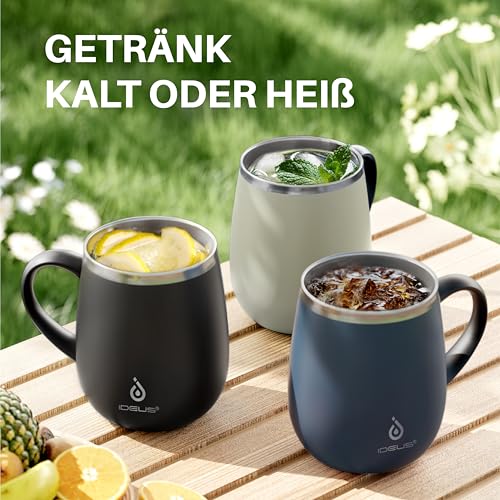 Ideus Kaffeebecher 470 ml (16 oz), doppelwandige vakuumisolierte Kaffee- und Teetasse aus Edelstahl mit rutschfestem Griff und… – Ansicht 8