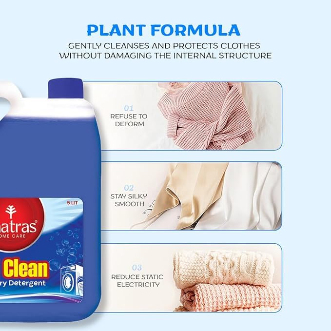 Image of Shatras Liquid Detergent | Suitable for All Types of Clothes | For Top-Load and Front-Load Washing Machines | Fast Stain Removal | No Harmful Chemicals | Natural Fragrance (5L)