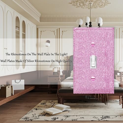 Image of 2 Pcs Shiny Pink Rhinestones Single Toggle Light Switch Plate Decorative Cover Plate Light Switch Cover Rhinestones Switch Plate Decorative Wall Plate