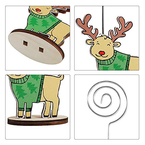 Picowe 12Packs Christmas Wood Place Card Holders with Swirl Wire and 20Pcs Kraft Place Cards, Wooden Table Memo Photo Picture Number Sign Stands Holder for Party Table Decorations