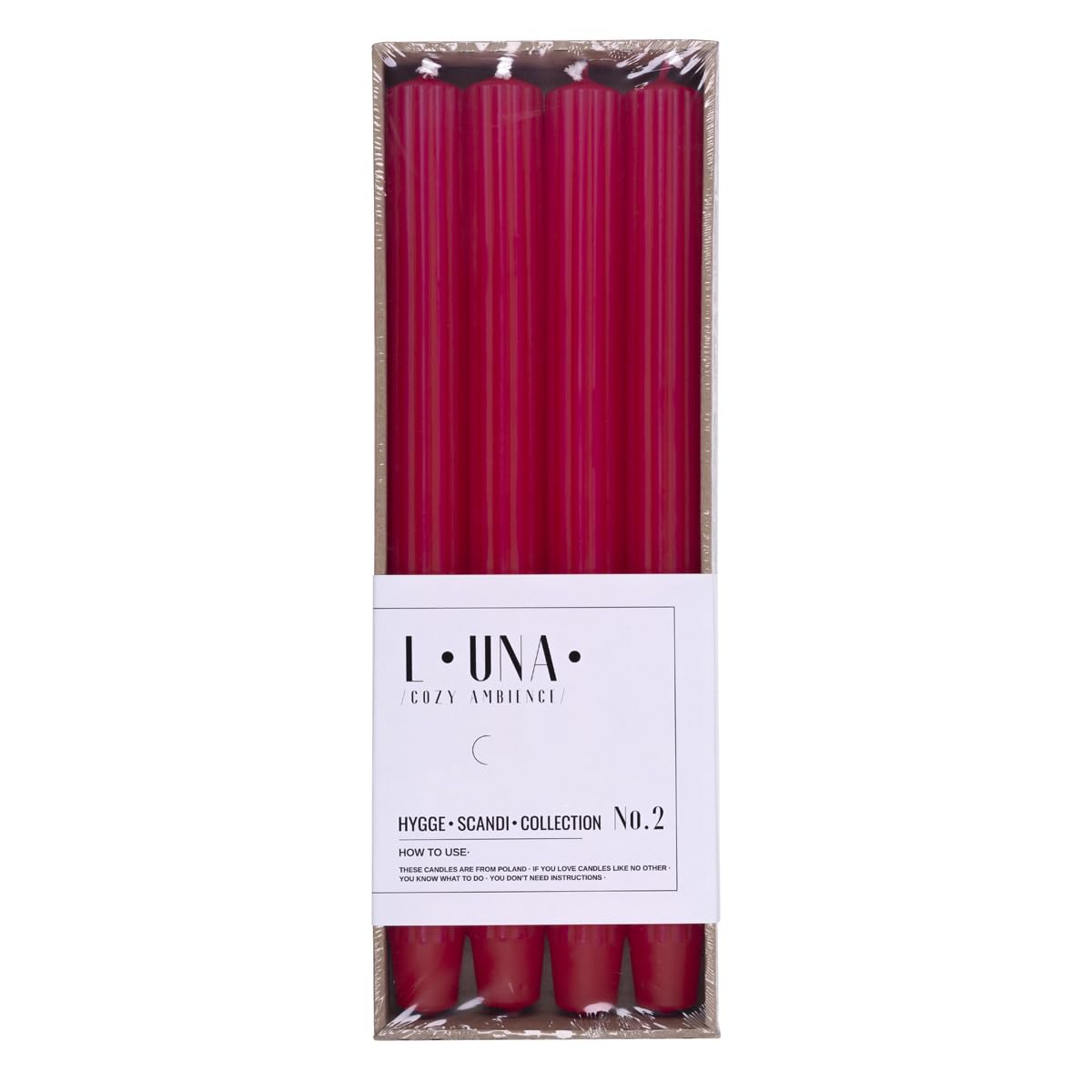 DONAU HOME Juego de velas largas acanaladas/rojas/4 unidades/30 x 2,25 cm de diámetro, sin perfumar/acanaladas/velas de mesa para decoración en el salón, cuarto de baño, 10 horas de combustión/velas