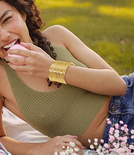 COLOYAN 6Pcs Gold Arm Cuff Set - Adjustable Minimalist Simple Coil Bangle Wide Wire Grooved Cuff Open Arm Band Bracelets for Women4