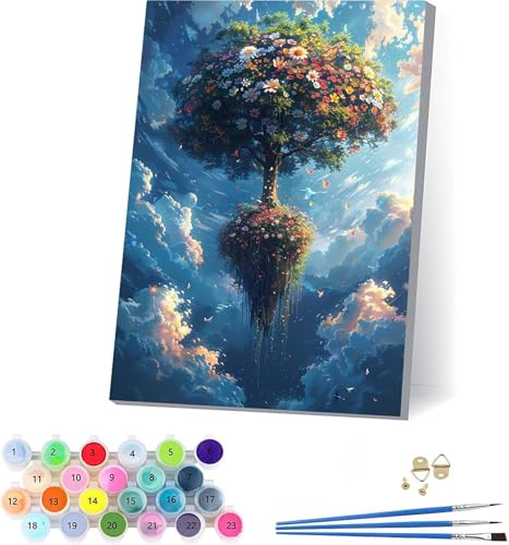 数字油絵 木 大人用 DIY ペイントバイナンバー 花 手塗り 絵 デジタル油絵セット ブラシとアクリル絵具付き 数字塗り絵 大人のクラフトアクティビティ Paint by Numbers ホーム オフィス装飾 誕生日プレゼント女性 30x40cm N-9