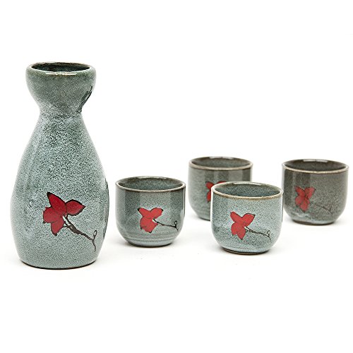 Malayas Set e Bicchieri da Sakè, Set Tradizionale Giapponese con Bicchierini da Sakè in Porcellana Ceramica Artigianale Set 5 Pezzi, 1 Sake Pot, 4 Tazze di Sake