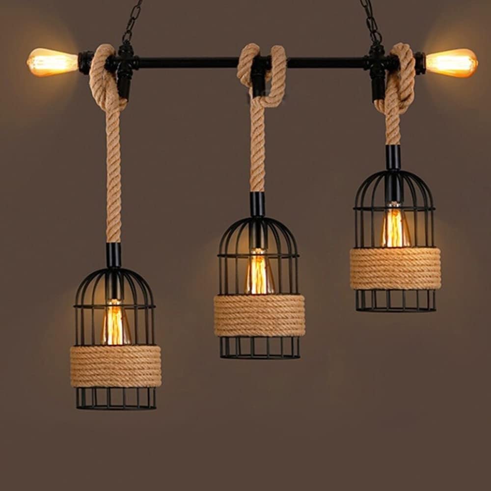 Boerderijkooikroonluchter met henneptouw Retro verstelbare hanglamp voor eetkamer hanglamp touwlicht