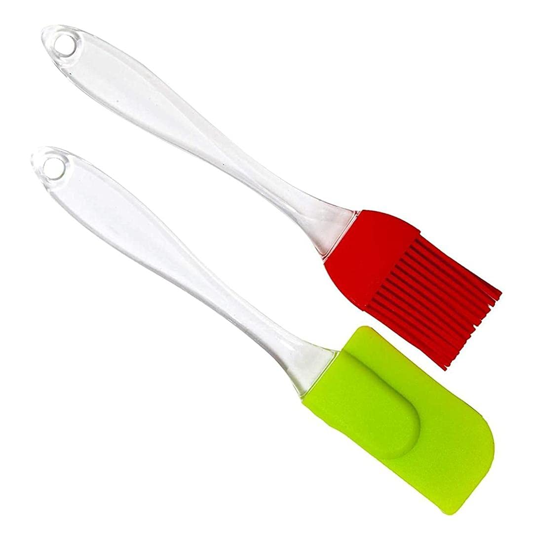 DEVCOMMSilicone Heat Resistant Oil Brush and Spatula Set with Handle/Pastry/Cake Brush/Ghee (Set of 2, Multicolor)