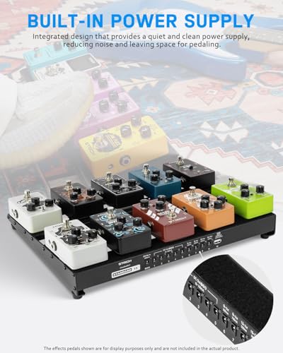 Image of STRICH Pedal Board with Built-in Power Supply, Guitar Pedalboard 15 inch x 11 inch 2.17LB Lightweight Aluminum Alloy with Pedal Cables, Bag, Hook Loop Strips STANDARD 15