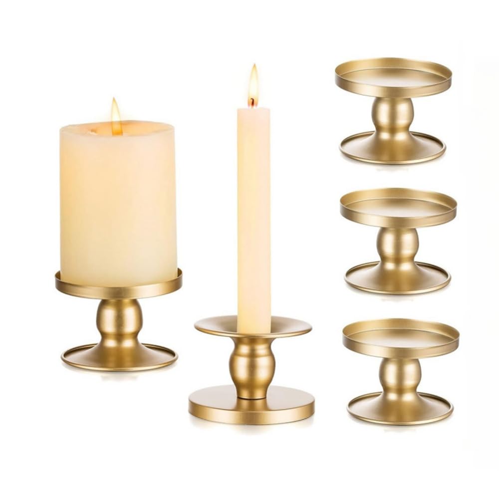 Hurricane Candle Holder Gold: Dual Purpose Set of 6 Candle Holders for Pillar Candles - Planter Vase Pot Decorative Metal Pillars Stands for Wedding Party Christmas Holiday Dining Table Centerpiece