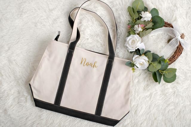Women's Custom Embroidered Tote Bag with Name, Foldable Tote Bag with Zipper, Suitable for Travel & Work2