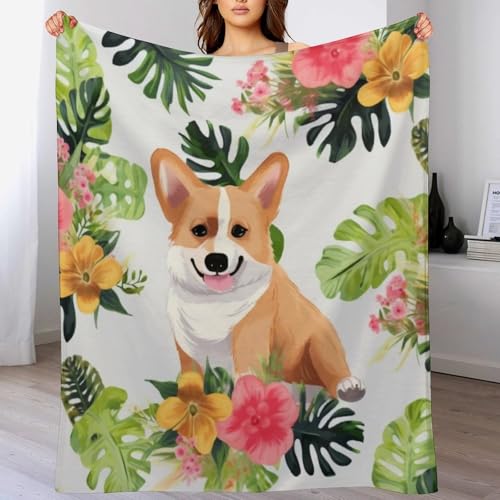 Couverture flanelle fleurs et corgi, l'idée cadeau de voyage originale et utile - 6