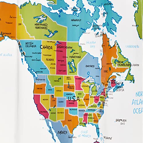 Image of SKL Home The World Map Waterproof PEVA Shower Curtain, Clear /Multi