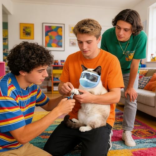 Protector bucal para gatos de alta ventilación con cubierta de malla para cabeza 3