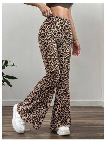 GORGLITTER Women's Y2k Leopard Skinny Pants Elastic Waist Flare Leg Cheetah Trousers2