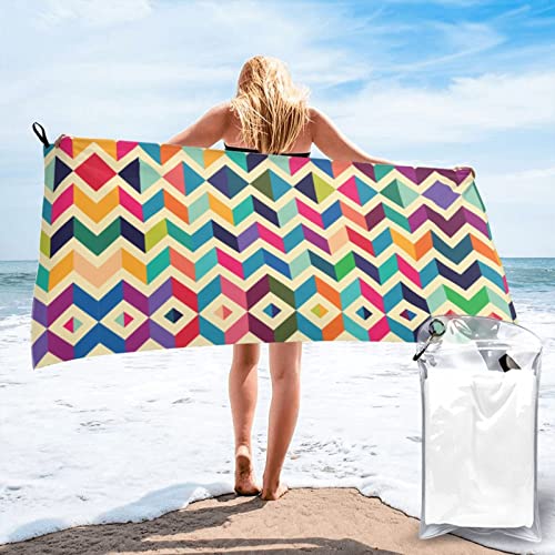 Koolr Multicoloured Zig Zag Printing Bath Towels Beach Towel High Absorbent Quick-Dry,For Bathroom,Pool,Gym,Yoga,Camp #TOP26