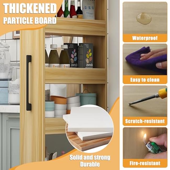 Slim Storage Cart,Rolling Spice Rack Next to Fridge Slim,Kitchen Rolling Cart,Narrow Storage Cabinet, Wood Storage Organizer,for Kitchen,Bakers,Pantry,Dining Room Dark Walnut 7.9¡Á21.6¡Á72.4in-MYPf07NR