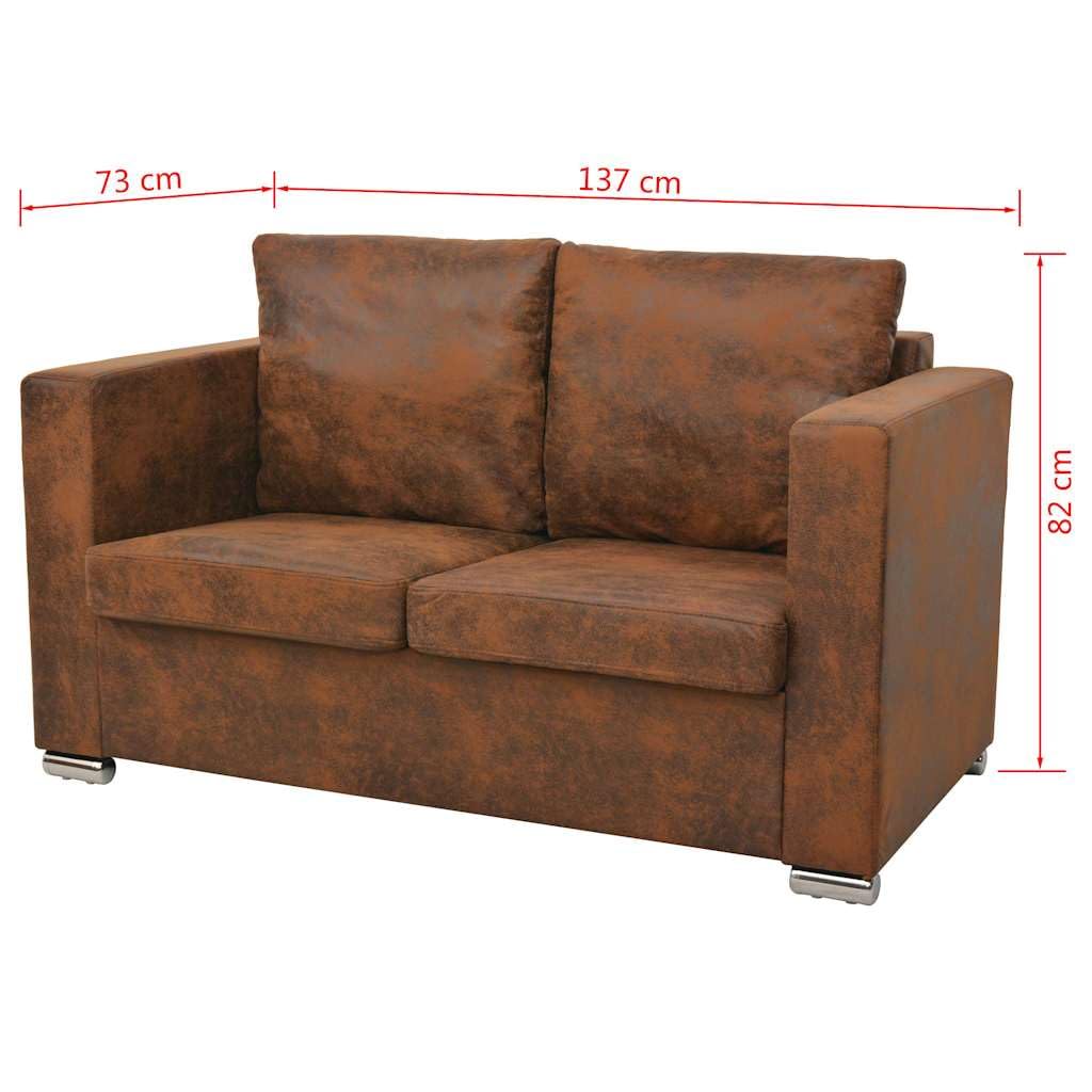 Ensemble Canapé 2 et 3 Places Cuir Daim Artificiel Marron