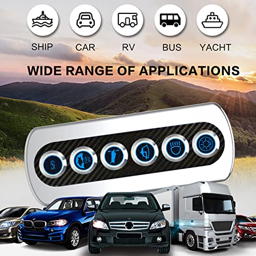 Amomd 6 Gang Ignition Toggle Rocker Push Button Switch Panel Carbon Fiber Panel Surface Blue Led Light Modification For Yacht Rv Boat Truck Marine 12V 20A High Current Ip66 Waterproof On Off #TOP6