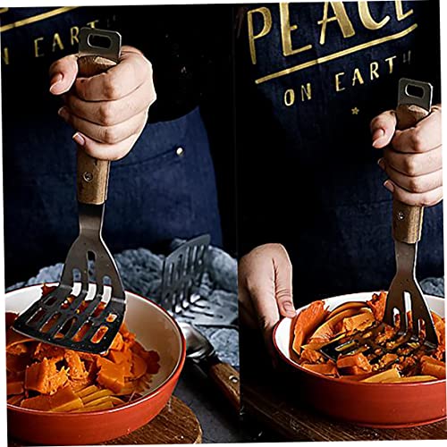 iturador de patatas Kichen, triturador de patatas, triturador de judías, triturador de patatas manual, triturador de patatas, triturador de frutas, prensador de ajo para bebé de mano de madera (caqui)