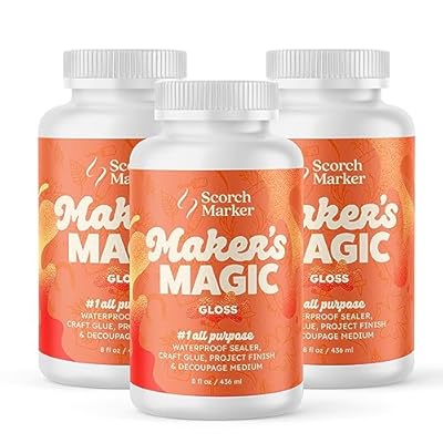 SCORCH MARKER - Makers Magic Sealer - Gloss Finish 8oz, All Purpose Glue, Waterbase & Waterproof Sealer for Crafts, Clear Glue for Glitter, Adhesive for Crafts, Decoupage, Wood, Fabric & More, 3 Pack