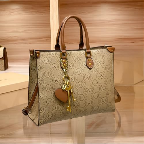 Image of Women's Tote Bag Elegant Multi-Pocket Handbag with Heart Pendant, Spacious & Stylish for Work, Travel & Daily Use