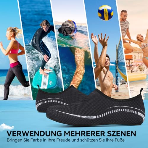 BARFULKER Badeschuhe Wasserschuhe für Damen Herren Kinder Schnell Trocknend Aquaschuhe rutschfeste Strandschuhe Surfschuhe Schwimmschuhe Barfußschuhe Beach Pool Unisex(Linien Schwarz 43 EU)