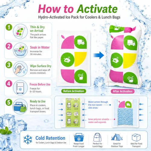 Image of WORLD-BIO Ice Packs for Lunch Boxes, 50 Pack Reusable Leak Resistant Ice Packs for Cooler Bag, Sided Absorption Long Lasting Small Cold Packs for Shipping and Picnic, Soak Required, Small, 4.9 inch x 3.7 inch