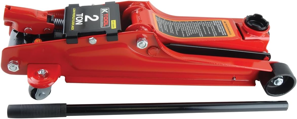 K Tool International 63095 2 Ton Automotive Low Profile Trolley Floor Jack for Garages, Repair Shops, and DIY, 4,000 lbs. Capacity, Hydraulic Lifting Range 3.35" - 14.96", Heavy Duty Steel, Red