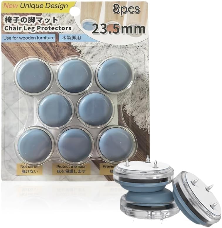 椅子脚カバー 滑るタイプ 椅子足カバー 外れない いすのあしカバー 滑りやすく 取れない 椅子脚キャップ 木製脚用 フッ素加工 3本針/両面テープ 二重固定 家具スライダー 椅子の脚 カバー 傷防止 破れない 椅子用 保護パッド 脱げない イス足カバー サイズ選び不要 (ブルー, 8個)