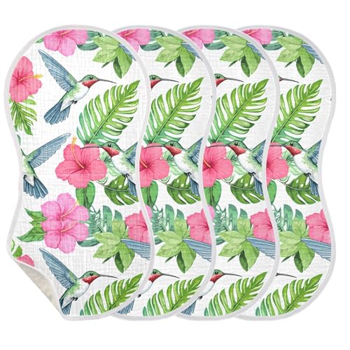 xigua Colorful Hummingbirds Muslin Baby Burp Cloths Set of 2, Super Soft & Absorbent Burping Rags, Cotton Burp Clothes Shower Gift for Newborn, Baby Girls and Boys3
