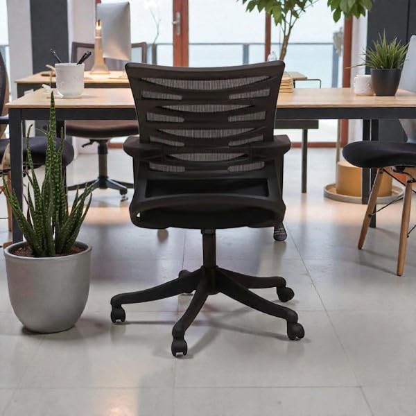 Image of Ergonomic Mesh Office Chair with Adjustable Height, Breathable Backrest | Padded Seat | Fixed Armrests | Smooth 360 Swivel Wheels | Modern Computer Desk Chair for Home Office (Black)