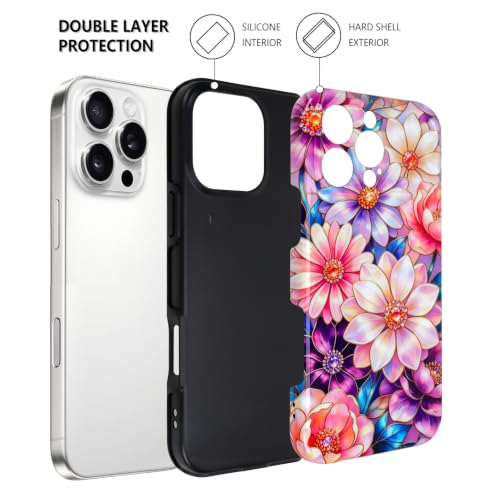 Image of Magnetic for iPhone 16 Pro Max Case for Women Girl, Colorful Floral | Stylish Flower Pattern Design [Compatible with MagSafe] [Full Camera Protection] 2-Layer Hybrid Shockproof Glossy Phone Case