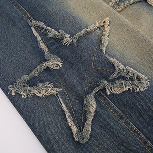 𝐘2K Wide Leg Jeans for Girls Star Patchwork Baggy High Elastic Waist Denim Pants 𝐇ip Hop 𝐏reppy Streetwears3