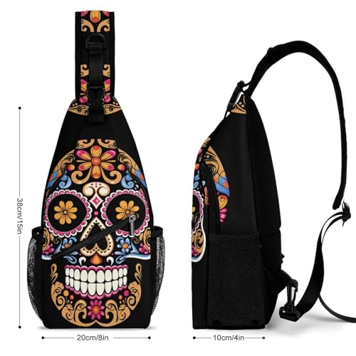 Bolso cruzado tipo sling con calavera dibujada, 38x20cm miniatura 2