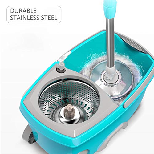 Tsmine Spin Mop Bucket System Stainless Steel Deluxe 360 Spinning Mop Bucket Floor Cleaning System with 6 Microfiber… - Image 3