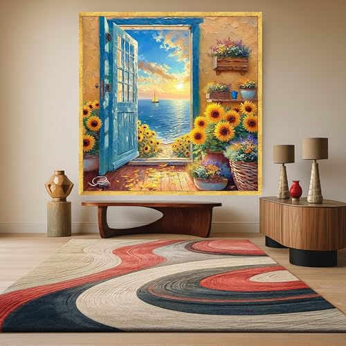 Tableau tournesols et océan 60x60 cm pour décoration murale romantique