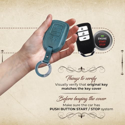 Image of keyzone dual leather key cover for Honda City, Accord, Amaze, CR-V, WR-V 3 button smart key