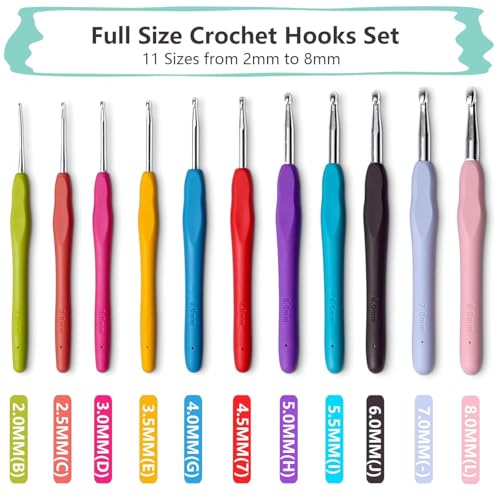 Image of VIRADHAM Crochet Hooks Set, 12 Sizes Ergonomic Crochet Hook Kit with Soft Grip Handles for Arthritic Hands, Crochet Kit for Beginners, Knitting & Crochet Needles with Accessories and Zipper Case - Gift for Women (30 Pcs Multi - Colours)