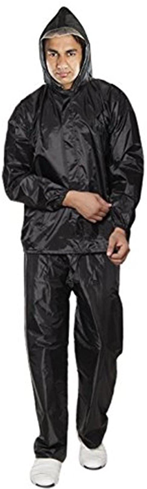 n g products Men/Women Stylish Raincoat/Rainwear/Rainsuit/barsaati/Overcoat with Hood and Side Pocket 100% Waterproof Portable rain Suit for Men/Women Free Size (Black)-picture-23