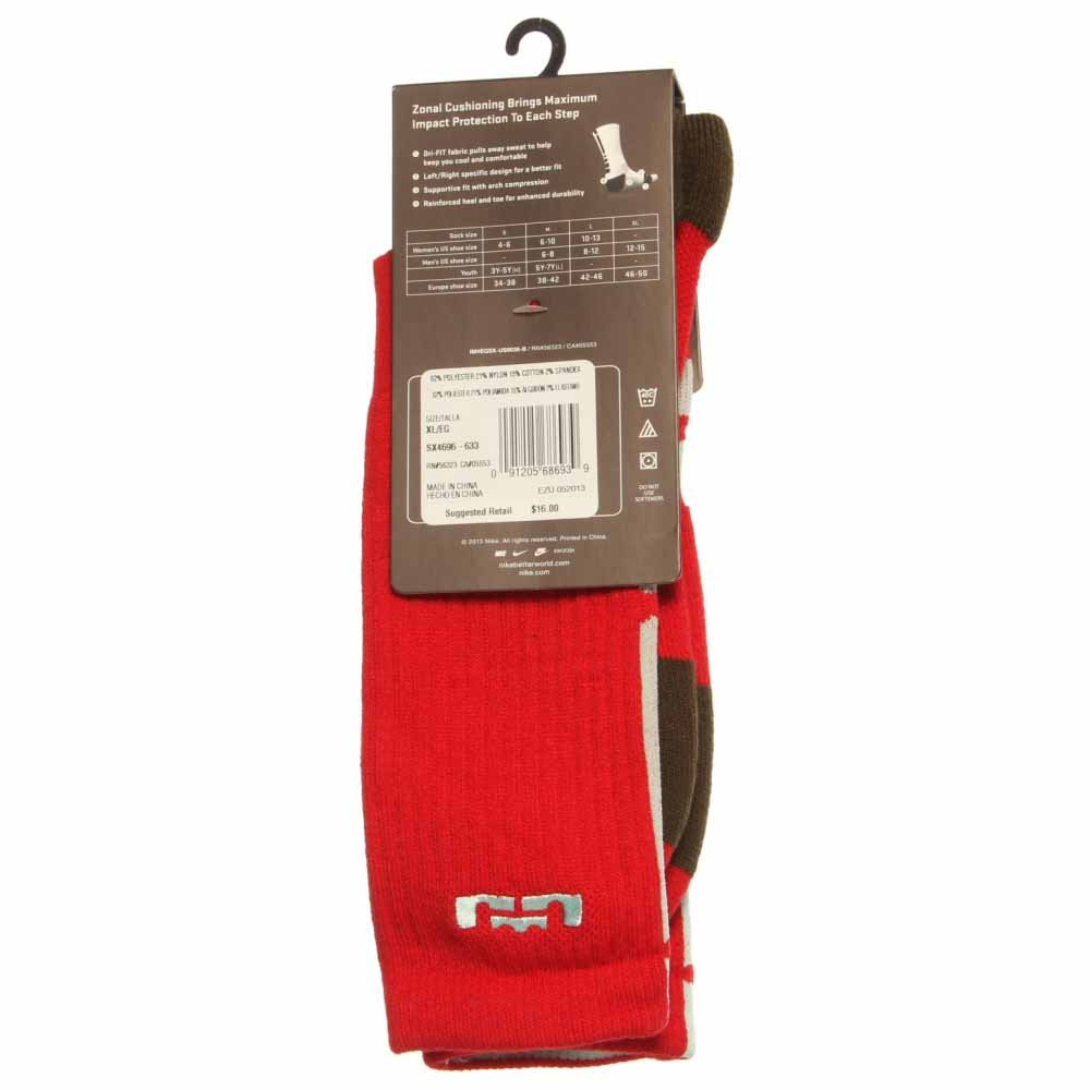 Lebron Nike Elite Men's 6-8 Medium Socks University Red/Dark Loden