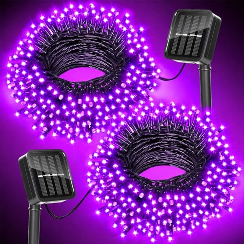 Moettany Purple Halloween Lights Outdoor Solar String Lights Waterproof for Halloween Decorations, Total 100LED 45FT for Garden Yard Pathway Fence, 8 Modes 50LED x 2 Packs