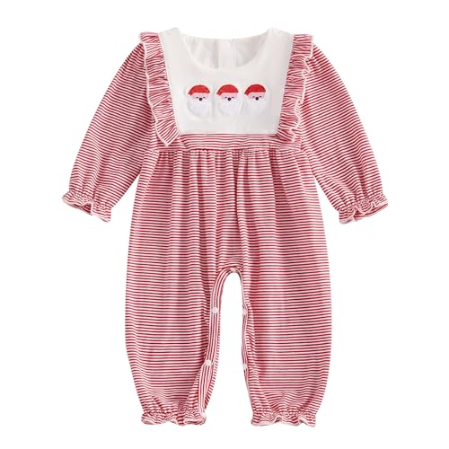 Image of Doisbetthsay My First Christmas Baby Girl Outfit Newborn Baby Girl Christmas Santa Claus Long Sleeve Romper Jumpsuit Infant (C Red, 3-6 Months)