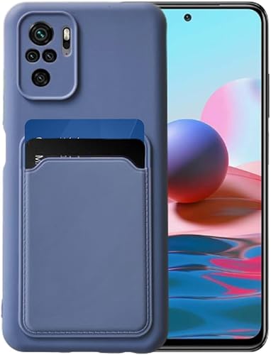 Miniatura 1 de Compatible con Xiaomi Redmi Note 10s o Redmi Note 10 Silicona TPU Slim Card Wallet Holder Phone Back Case Cover (Azul Gris)