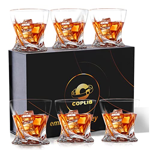 COPLIB Whiskey Glasses Set of 6, Old Fashioned Glasses with Luxury Box, Premium 11 OZ Crystal Glasses for Whiskey Lovers, Rocks Glasses for Bourbon, Scotch, Cocktail, Liquor, and Rum Drinks - Twist
