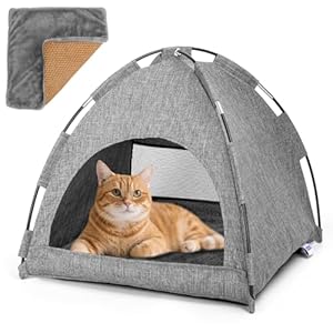 Nobleza Cat Tent Cat Cave Bed 2-In-1 Portable Pet Tent House for Indoor Outdoor Breathable Kitten Nest Detachable Washable Puppy Teepee Removable Double-Sided Cushion Four Seasons Universal 40x40x36cm
