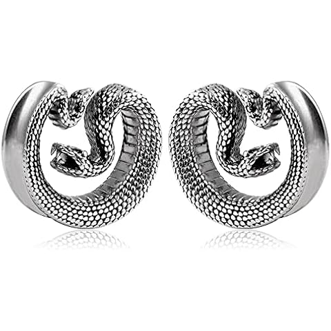 Casvort 2 PCS Hypoallergenic 316 Stainless Steel Sanke Saddle Hangers Tunnels Ear Gauges Plugs Expander Piercing Body Jewelry 8mm-25mm (0g-1"), 00G (10mm), no gemstone Cover