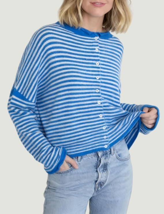 Esmeling Women Button Down Striped Cardigan Crew Neck Long Sleeves Sweater Open Front Knit Outerwear - Image 7
